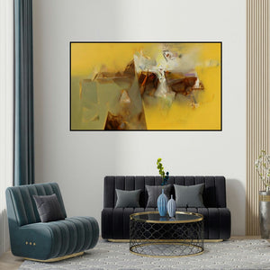 Shrikant Kadam's 'Untitled 123' painting visualized above a sofa in a contemporary room.
