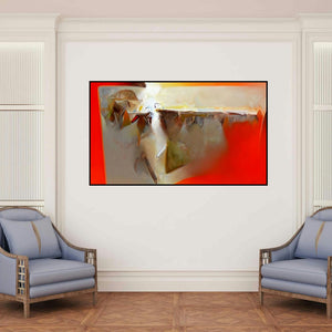 'Untitled 124 (Inner Horizon)' painting by Shrikant Kadam shown on a wall in a furnished room.