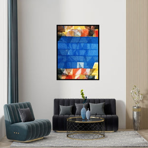 Preview of 'Untitled 125 (Contrasting Horizons)' Painting by Vivek Nimbolkar shown on a wall in a furnished room.