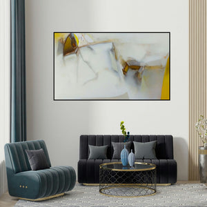 Shrikant Kadam's 'Untitled 126 (Serene Awakening)' painting visualized above a sofa in a contemporary room.