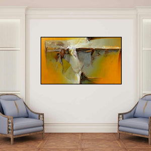 'Untitled 127' painting by Shrikant Kadam shown on a wall in a furnished room.