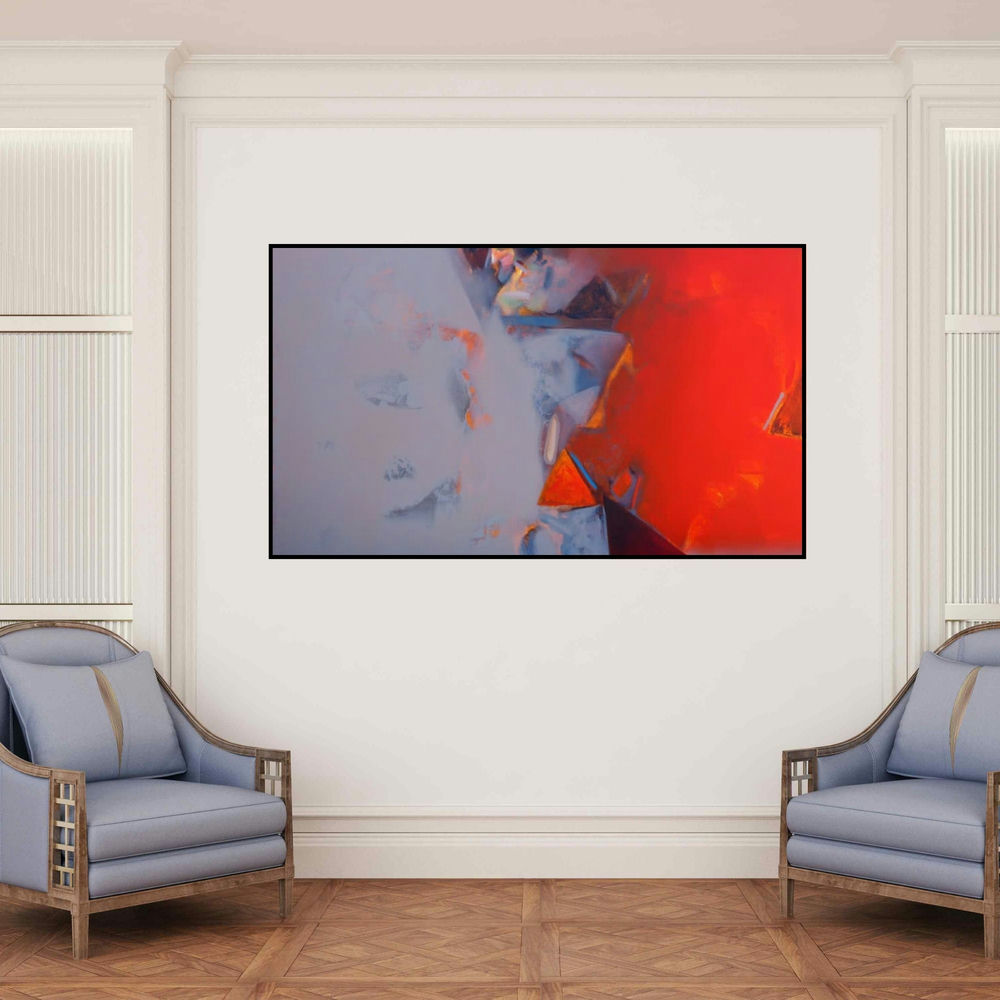 'Untitled 129' painting by Shrikant Kadam shown on a wall in a furnished room.