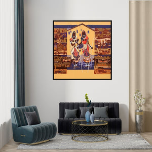 Preview of 'Untitled 13 (The Village Women)' Painting by Vaishali Patil shown on a wall in a furnished room.