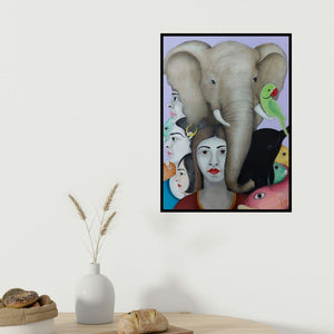 Rajesh Salagaonkar's 'Untitled 13 (The Serene Connection)' painting visualized above a sofa in a contemporary room.