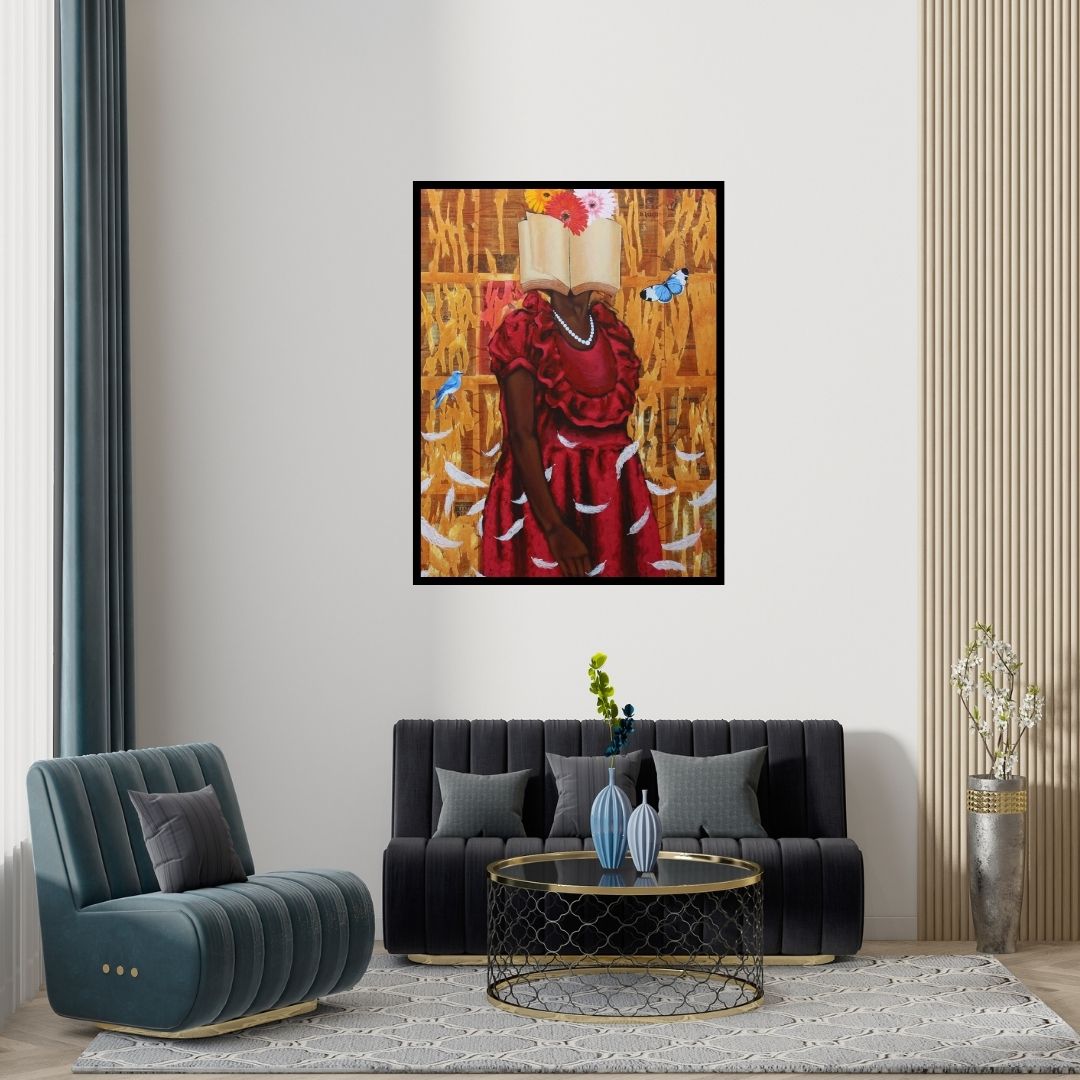 Preview of 'Untitled 13 (Hidden Depths**)' Painting by Pratap Kore shown on a wall in a furnished room.