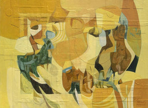 Abstract acrylic painting titled 'Untitled 13', 28x36 inches, by artist Mohan Vishwakarma on Canvas
