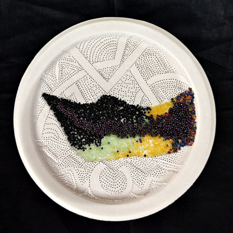 Untitled 13' contemporary mixed-media painting by artist Poonam Kishor, 12x12 inch, on food paper plate