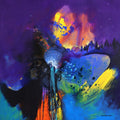 Untitled 13' abstract acrylic painting by artist Pradip Sengupta, 30x30 inch, on canvas