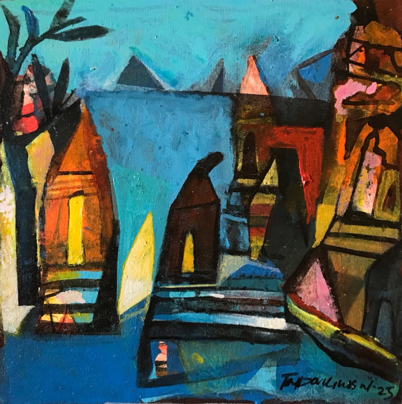 Untitled 13' landscape acrylic painting by artist Tapas Ghosal, 12x12 inch, on canvas