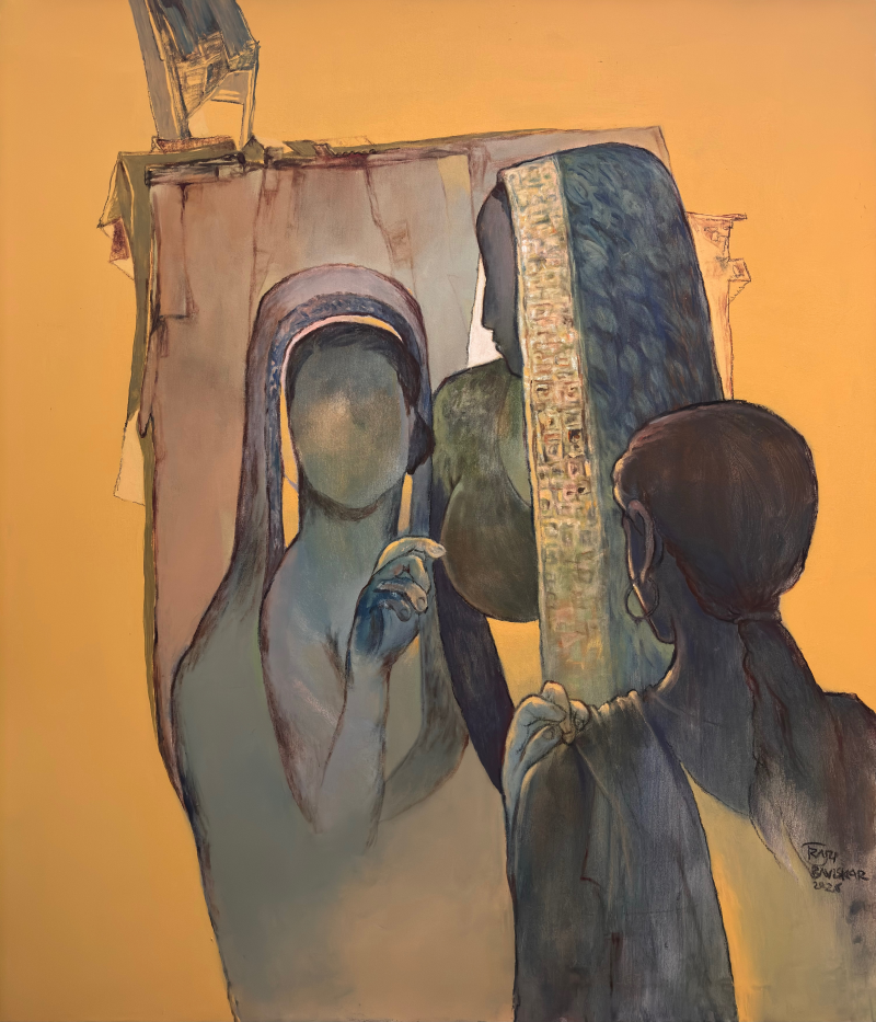Untitled 13' contemporary acrylic painting by artist Raju Baviskar, 30x22 inch, on paper