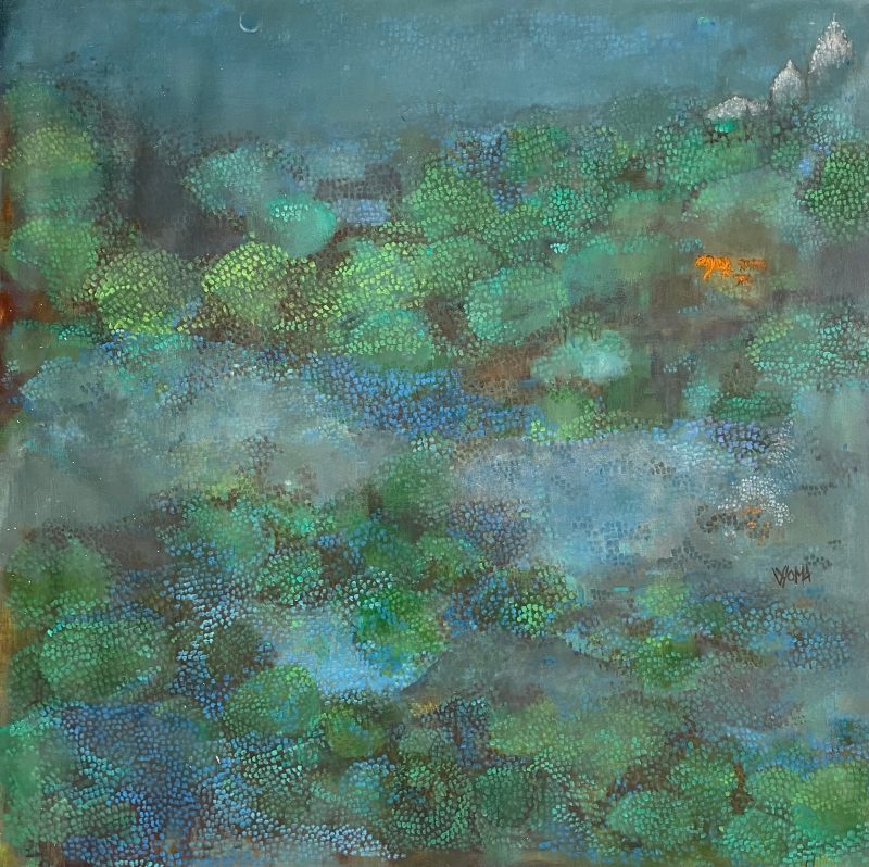 Untitled 13' nature mixed-media painting by artist Vyoma Parikh, 30x30 inch, on linen