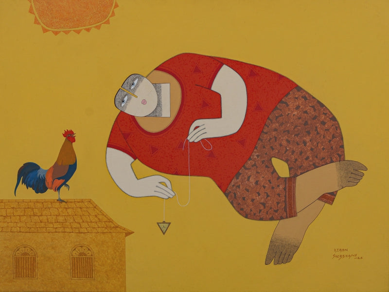 Untitled 13' figurative acrylic-charcoal painting by artist Kiran Sherkhane, 36x48 inch, on canvas