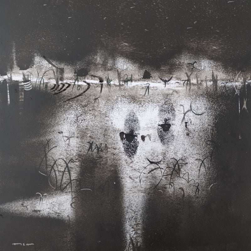 Untitled 13' abstract mixed-media painting by artist Hemant Dhane, 12x12 inch, on acid free paper