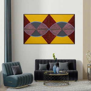 Sandesh Khule's 'Untitled 133 (Symmetry in Harmony)' painting visualized above a sofa in a contemporary room.