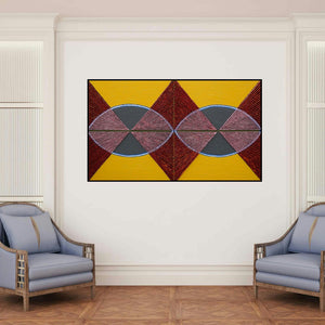 'Untitled 133 (Symmetry in Harmony)' painting by Sandesh Khule shown on a wall in a furnished room.