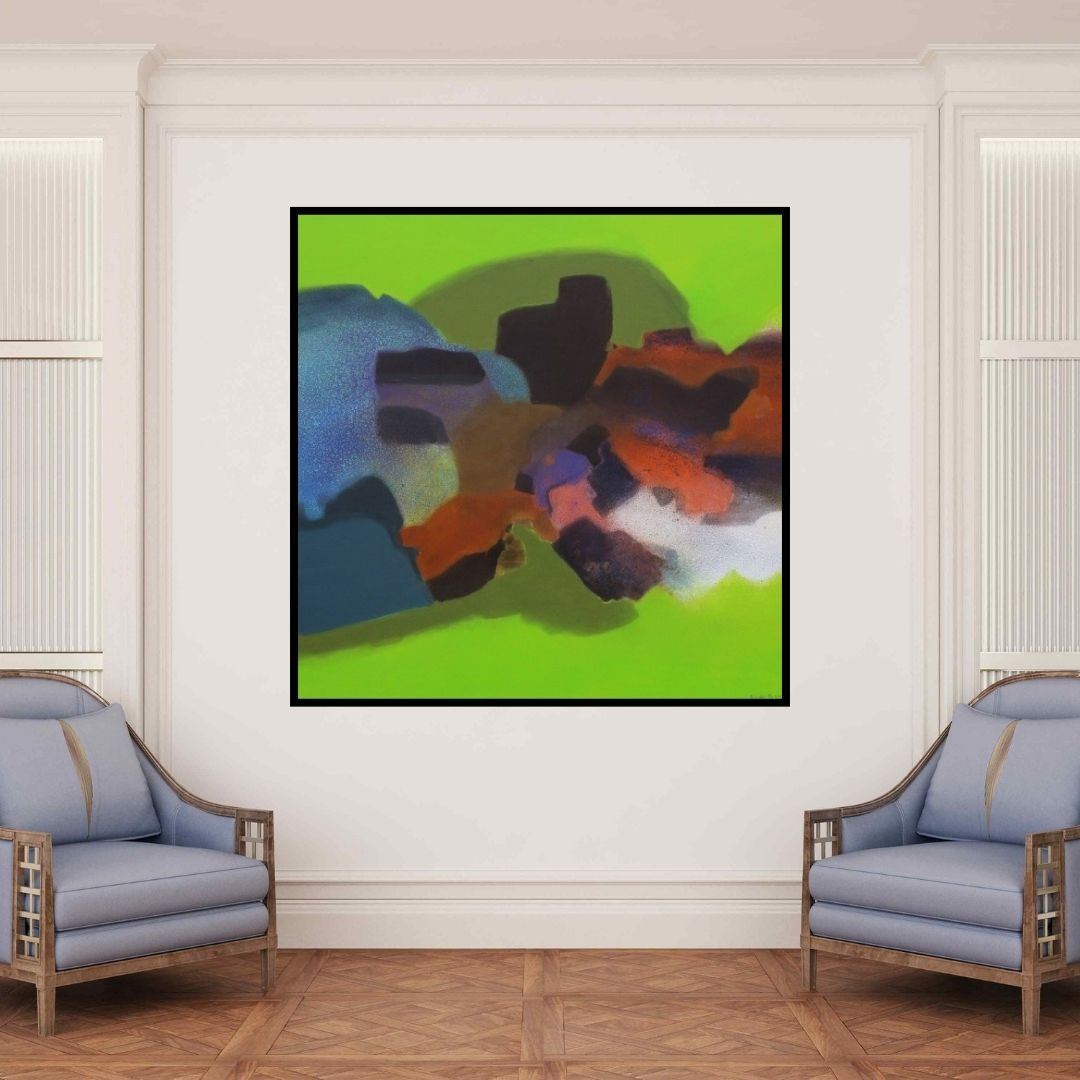 In-situ view of Ravindra Parkhi's 'Untitled (Vibrant Contrast)' painting in a room