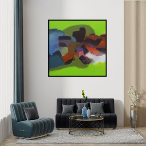 Preview of 'Untitled (Vibrant Contrast)' Painting by Ravindra Parkhi shown on a wall in a furnished room.