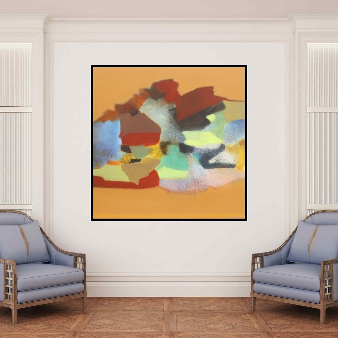 In-situ view of Ravindra Parkhi's 'Untitled (Layered Hues)' painting in a room