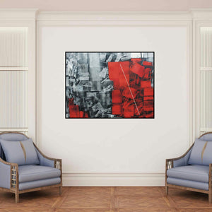 'Untitled 14' painting by Sudhir Talmale shown on a wall in a furnished room.