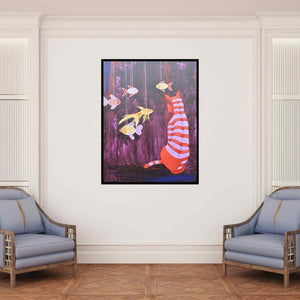 In-situ view of Bikash Mohanta's 'Untitled 14 (A Cat's Curiosity)' painting in a room