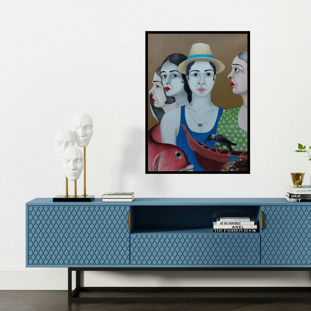 'Untitled 14' painting by Rajesh Salagaonkar shown on a wall in a furnished room.