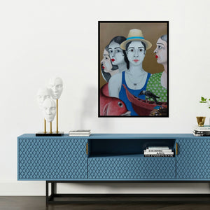 'Untitled 14' painting by Rajesh Salagaonkar shown on a wall in a furnished room.