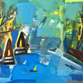 Untitled 14' landscape acrylic painting by artist Tapas Ghosal, 36x48 inch, on canvas