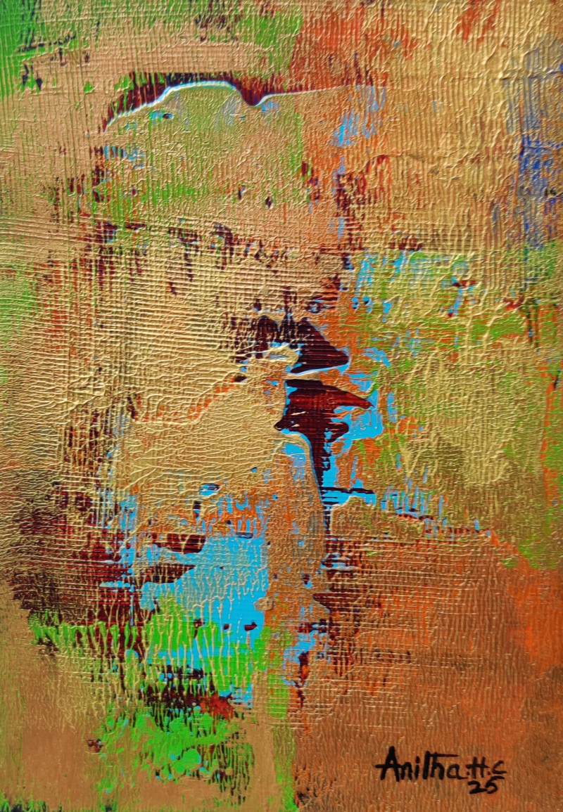 Untitled 14' abstract acrylic painting by artist Anitha H C, 8x5 inch, on canson paper