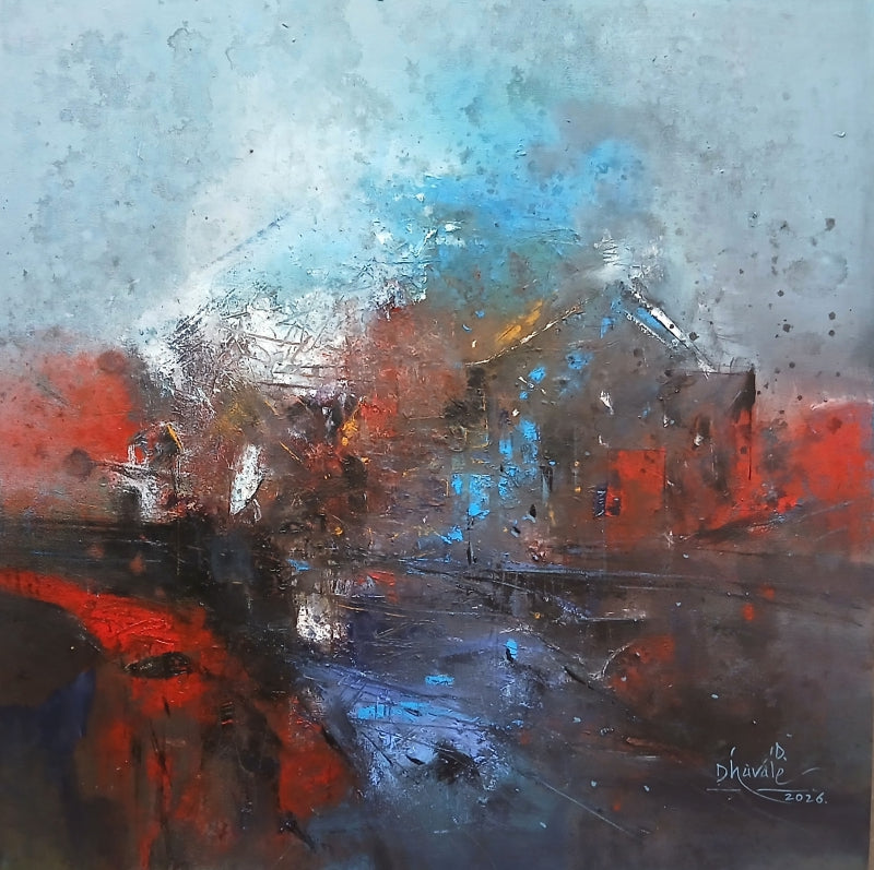 Untitled 14' abstract acrylic painting by artist Dnyaneshwar Dhavale, 36x36 inch, on canvas