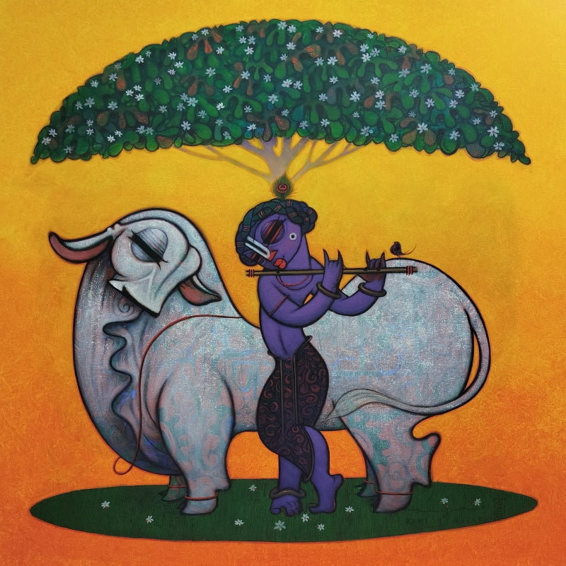 Untitled 14' religious acrylic painting by artist Ramesh Gujar, 48x48 inch, on canvas