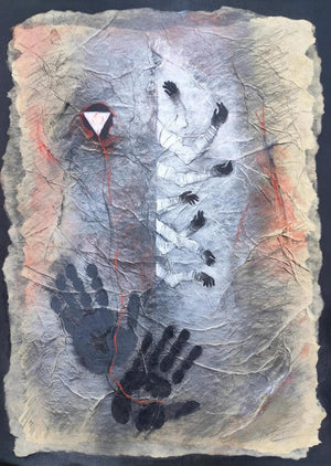 Untitled 14 (Interconnected Universe**) by Sajal Patra, Original Acrylic Contemporary Painting on Nepali Rice Paper, Medium Vertical Wall Art