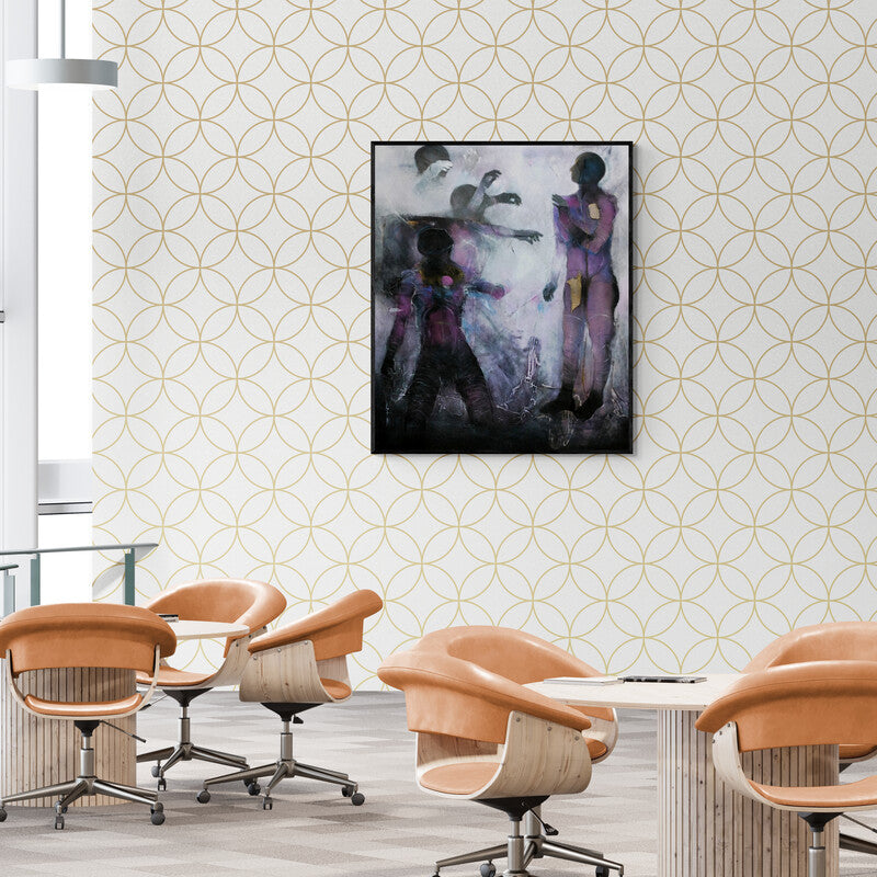Sajal Patra's painting 'Untitled 15 (Interconnected Souls**)' displayed in a modern living room setting