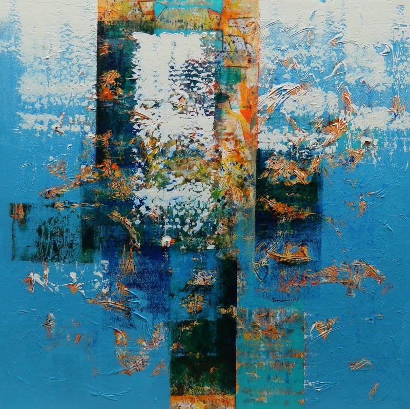 Abstract acrylic painting titled 'Untitled 15', 48x48 inch, by artist Stalin Joseph on Canvas