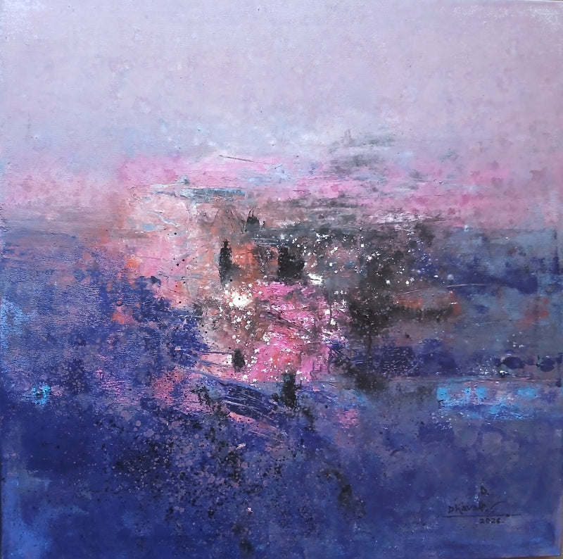 Untitled 15' abstract acrylic painting by artist Dnyaneshwar Dhavale, 36x36 inch, on canvas