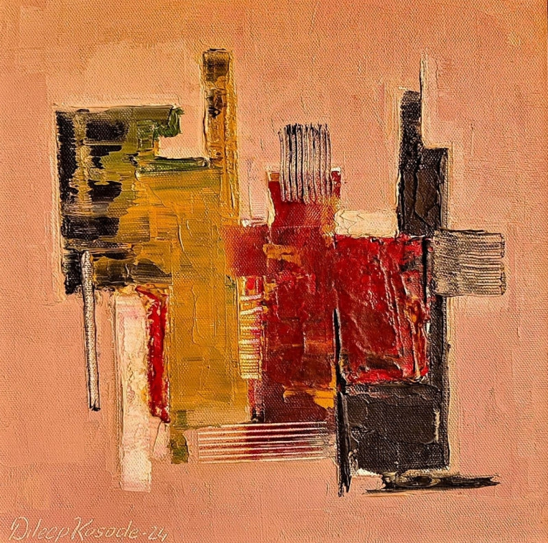 Untitled 15' abstract oil painting by artist Dileep Kosode, 15x15 inch, on canvas
