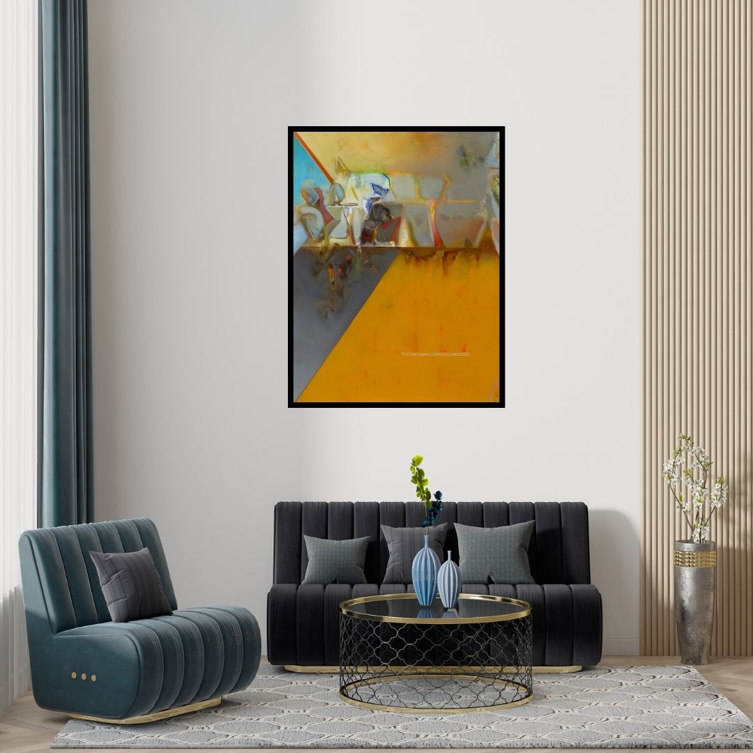 Preview of 'Untitled 152 (Untitled 156)' Painting by Shrikant Kadam shown on a wall in a furnished room.
