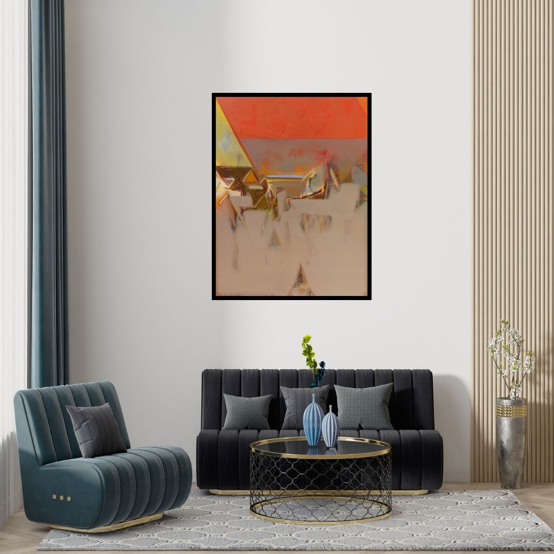 Preview of 'Untitled 154' Painting by Shrikant Kadam shown on a wall in a furnished room.