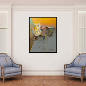 In-situ view of Shrikant Kadam's 'Untitled 155 (Golden Reverie)' painting in a room