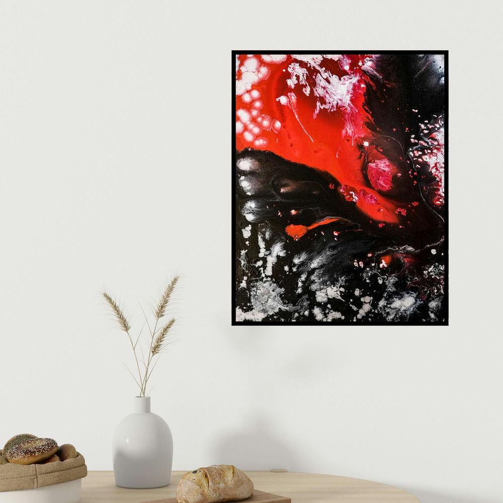 Kartikey Sharma's 'Untitled 16' painting visualized above a sofa in a contemporary room.