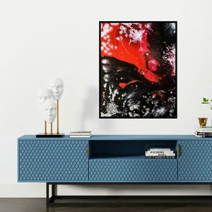 'Untitled 16' painting by Kartikey Sharma shown on a wall in a furnished room.