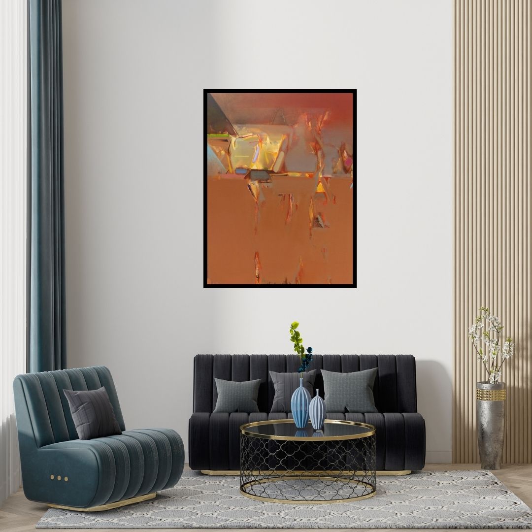 Preview of 'Untitled 160' Painting by Shrikant Kadam shown on a wall in a furnished room.