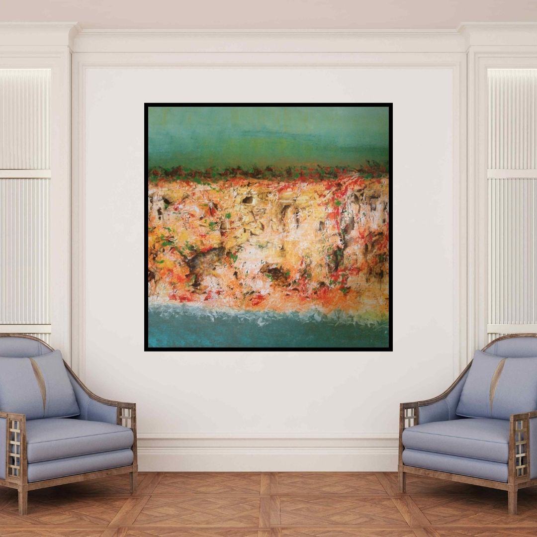 In-situ view of Vipta Kapadia's 'Untitled 17 (Coastal Canyons)' painting in a room