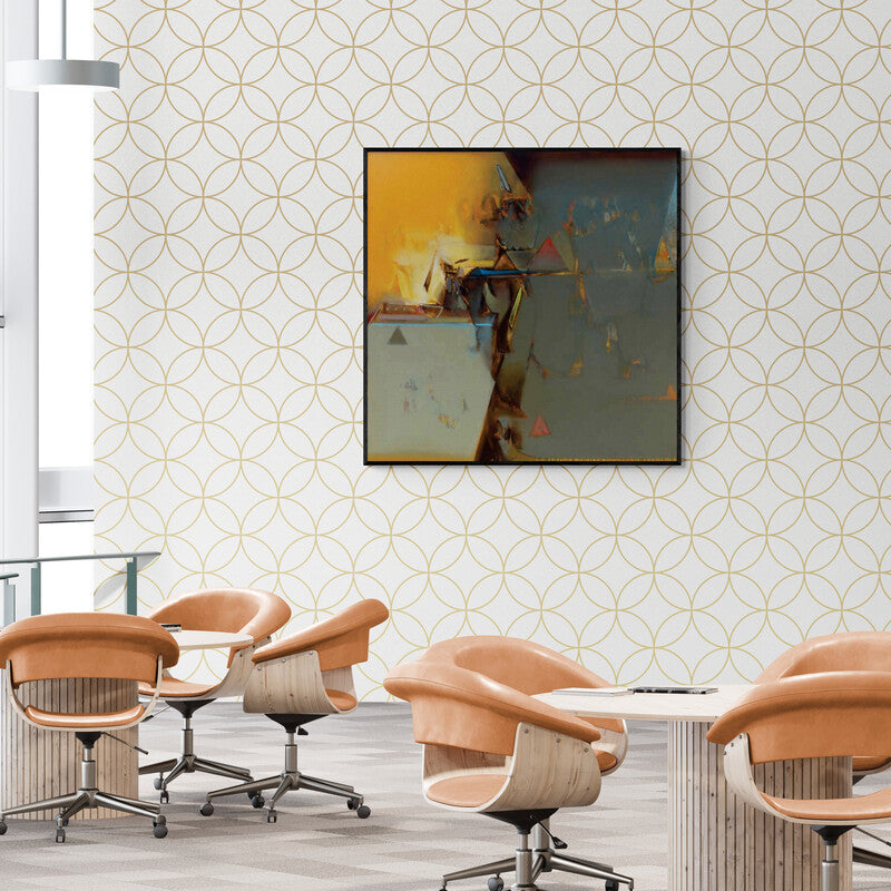 Preview of 'Untitled 170 (Shifting Realities)' Painting by Shrikant Kadam shown on a wall in a furnished room.