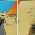 Abstract acrylic painting titled 'Untitled 176 (Diptych)', 48x96 inches, by artist Shrikant Kadam on Canvas