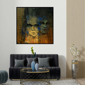 Swati Sable's 'Untitled 18 (The Inner and Outer Self)' painting visualized above a sofa in a contemporary room.