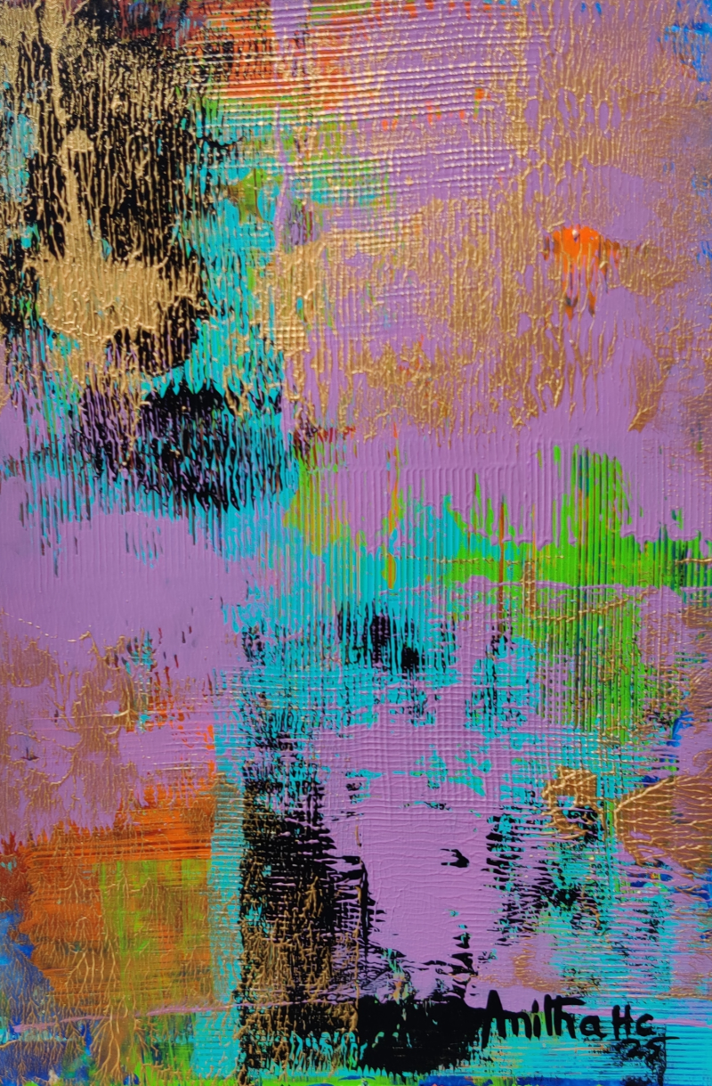 Untitled 19' abstract acrylic painting by artist Anitha H C, 8x5 inch, on canson paper
