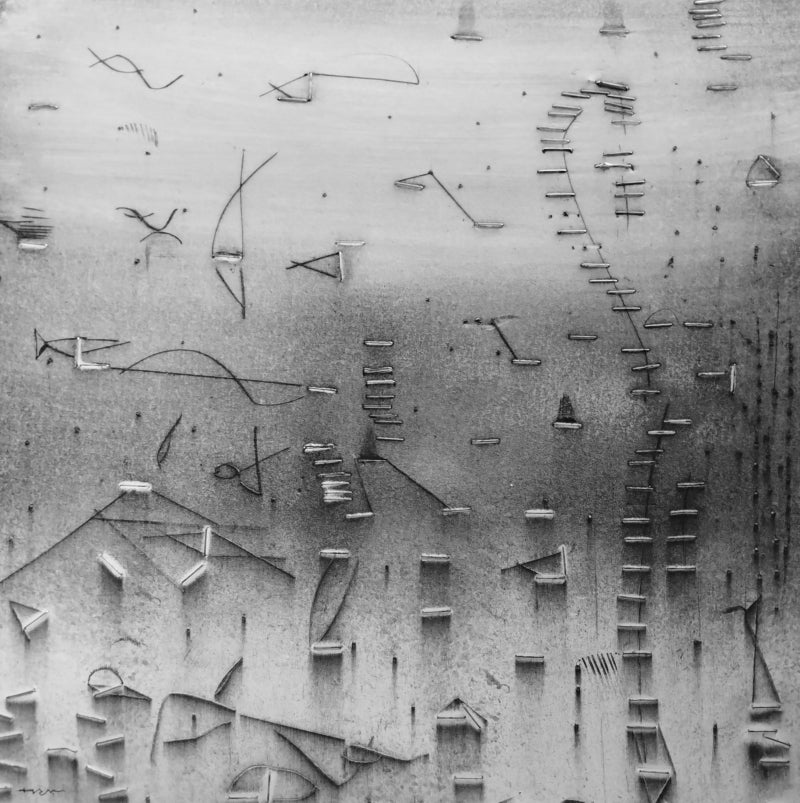Untitled 19' abstract mixed-media painting by artist Hemant Dhane, 12x12 inch, on paper