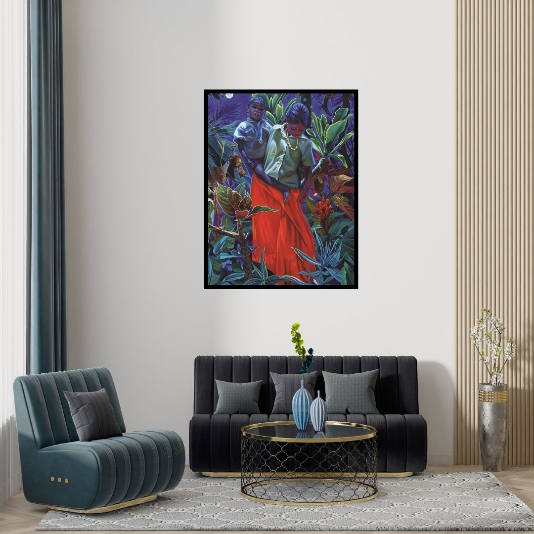 Preview of 'Untitled 2' Painting by KG Babu shown on a wall in a furnished room.