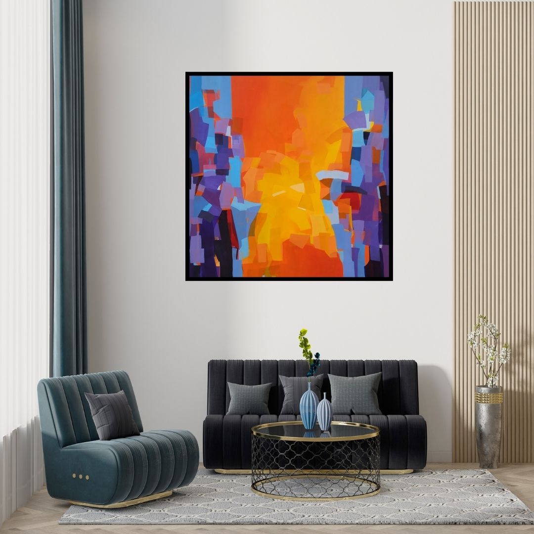 Preview of 'Untitled 2 (The Divide)' Painting by Padmakar Santape shown on a wall in a furnished room.