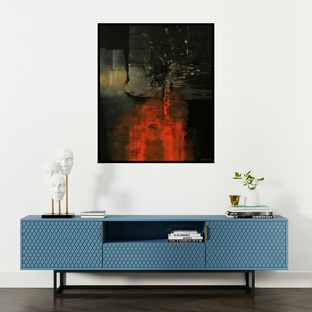 Pradip Sengupta's 'Untitled 2' painting visualized above a sofa in a contemporary room.